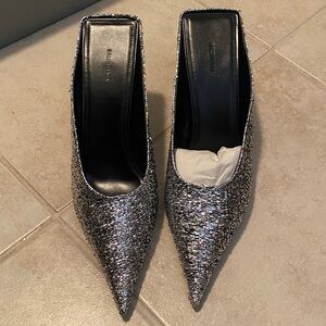 Balenciaga Silver Textured Pointed Heels